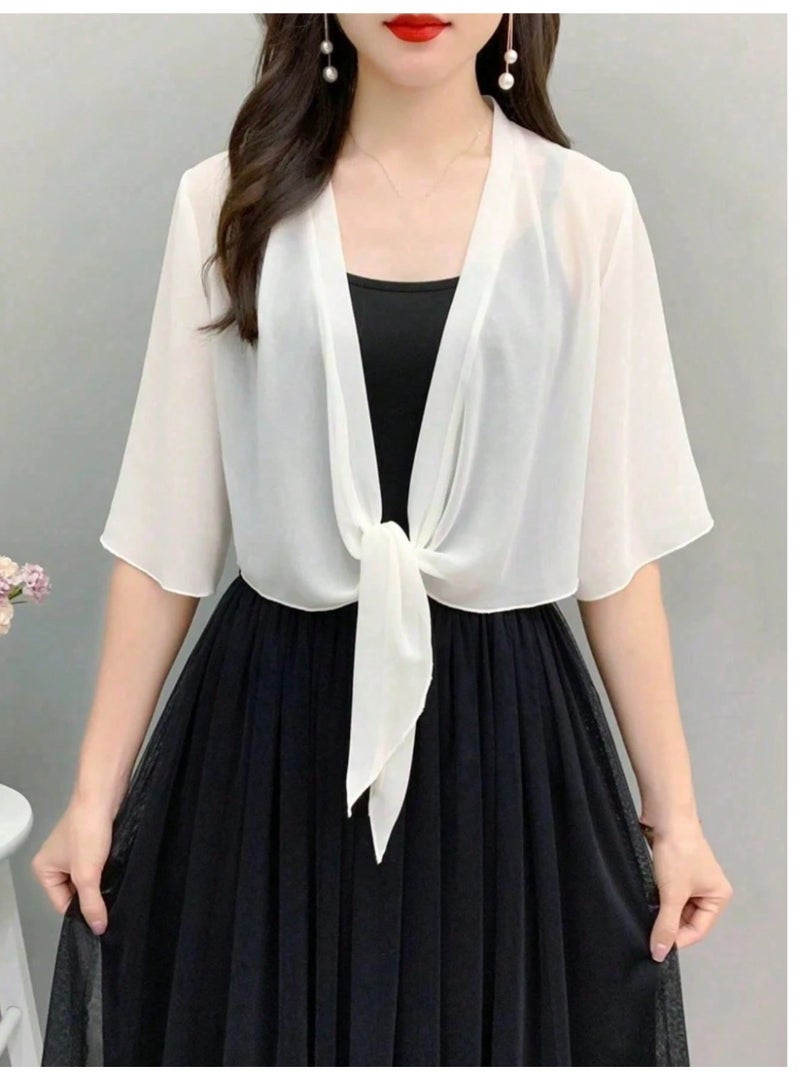 Shein 1pc Chiffon Shawl Cover Up For Women, Short Lightweight Shrug For Spring/Summer, Versatile Beach Cover Up, Sun Protection - Image 4